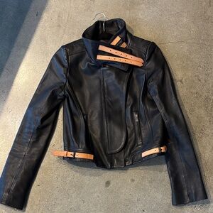 A.L.C. Black Leather Jacket with Brown Straps